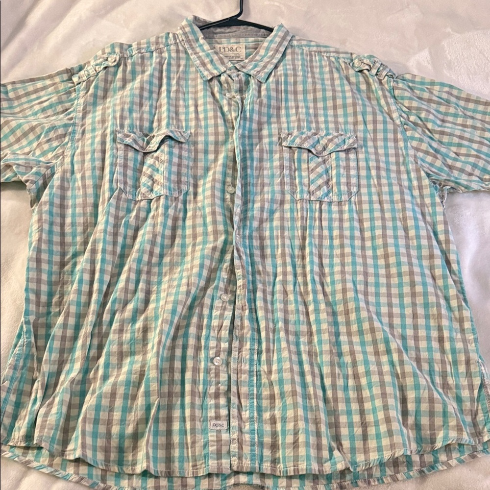 PD&C Men's Blue and White Plaid Shirt